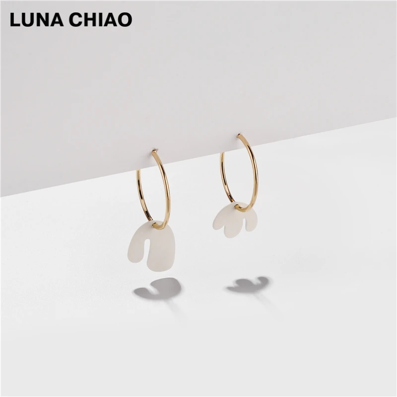 LUNA CHIAO модные ювелирные аксессуары матовые цветные серьги-кольца неправильной