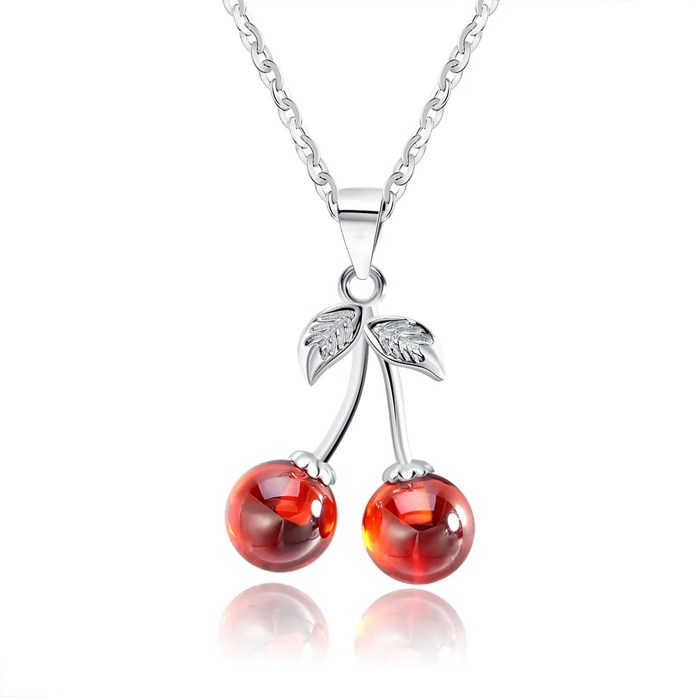 

925 Silver Necklace with Genuine Silver Cherry Pendant with Rhodium Refined Finish! Luxury jewelry for women
