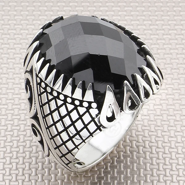 

Grid Drop Pattern Oval Black Zircon Gemstone Men 925 Sterling Silver Ring Jewellery Handmade Ring made Natural Gemstone Men Ring