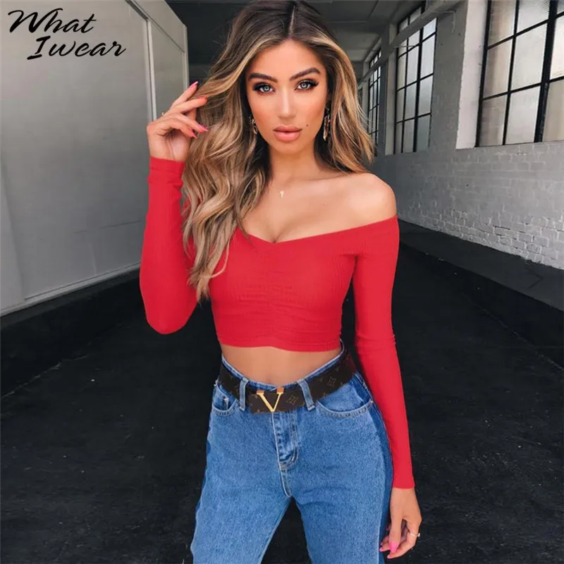 Футболка женская с открытыми плечами пикантная Элегантная трикотажная модная