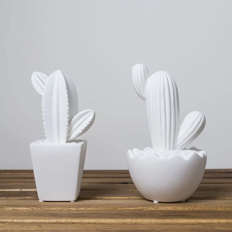 

Cute white ceramic cactus decoration xmas figurines porcelain miniature art craft for home ornament accessories gift for kids