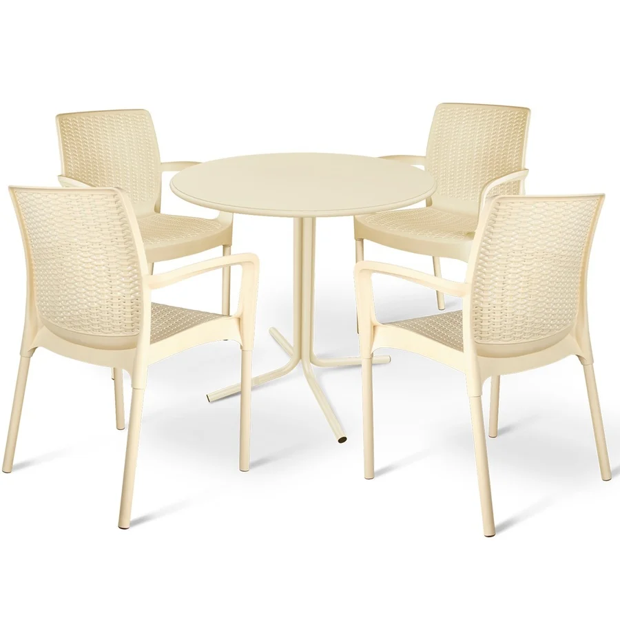 Плетеный стул SHT-S68 бежевый пластик/металл 56х50х80 в загородный дом для сада летней