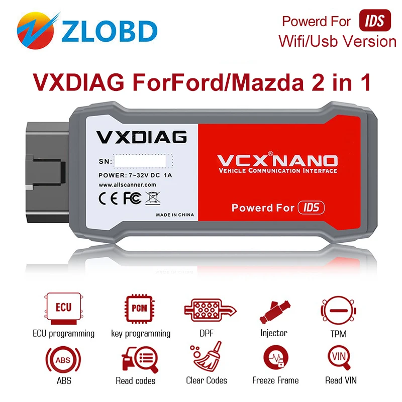 VXDIAG VCX NANO ForFord ForMazda OBD2 автомобильный диагностический инструмент 2 в 1 IDS V112 WiFi
