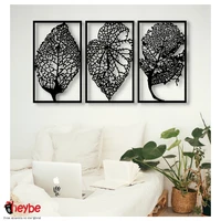 wood wall art leaf decor 3 pieces black color modern nature home office living room bedroom kitchen new quality gift ideas 3d creative stylish decorative 2021 modern ornament beautiful cute painting souvenir mdf