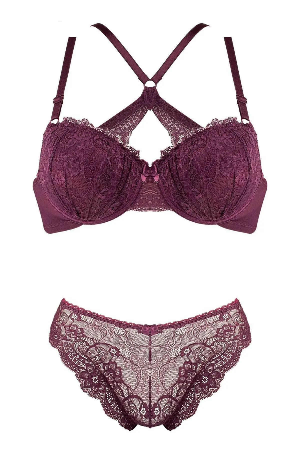 LOOK FOR YOUR WONDERFUL NIGHTS WITH ITS STUNNING COLOR Women's Women's Plum Back Lace Support Bra Set FREE SHIPPING