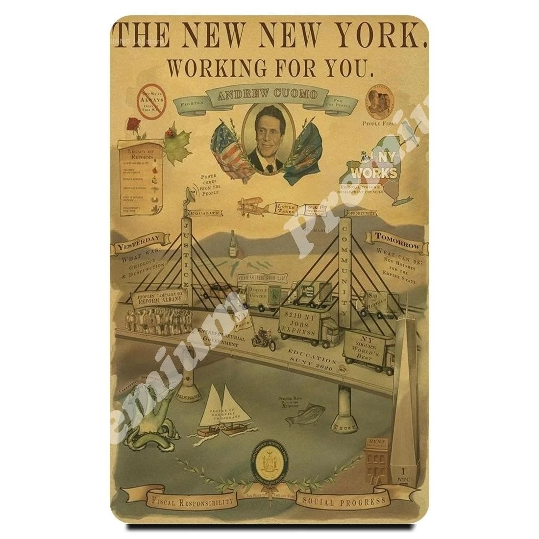 НьюЙорк Сувенирный магнит Винтажный туристический плакат|Магниты на