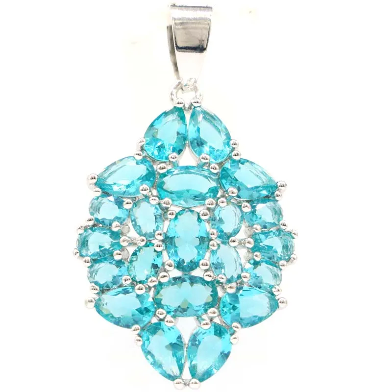 38x22mm SheCrown Elegant Created Rich Blue Aquamarine Silver Pendant for Women CZ Bridal Jewelry Hot Selling | Украшения и