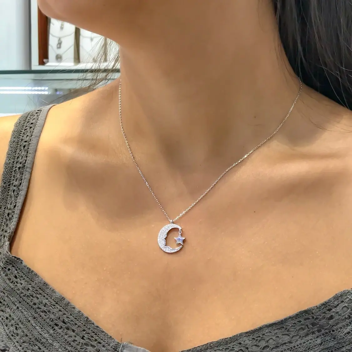 

Ataturk Skyline the Moon the STARS Gold Model Silver Necklace