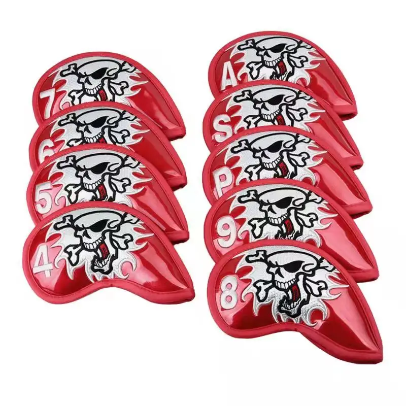 

New style golf irons cover color luxury golf club head cover high-end PU putter skull logo iron head cover