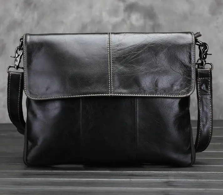 

Genuine Leather Men's Vintage Leather Cross-body Bag Business Briefcase Casual Shoulder Bag Computer Bag Soft Men Retro Black