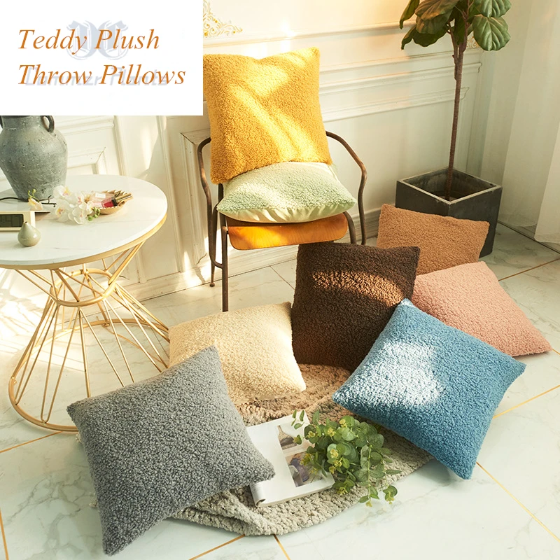 

Modern Teddy Plush Simple Solid Dyed Cushions Cover Velvet Decorative Throw Pillows Case Livingroom Sofa Chair Car Pillow Covers