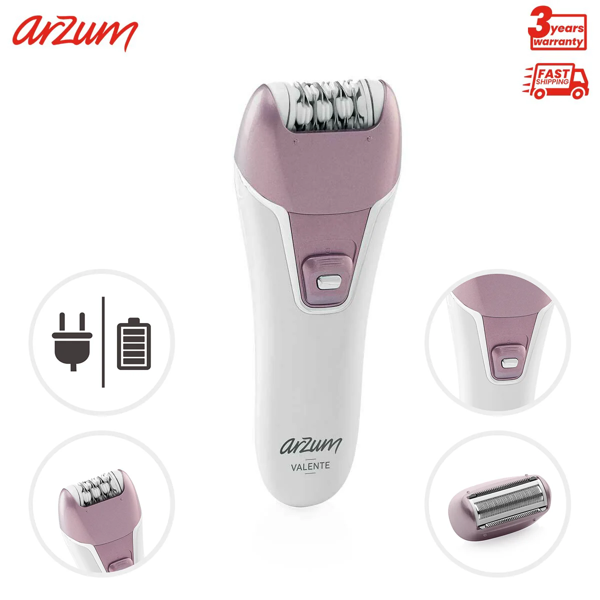 Arzum Valente Rechargeable Hair Removal Device 18 Cımbızlı 2 Different Speed Adjustment Rechargeable & Wired Use Special Shaving Entitled Smooth