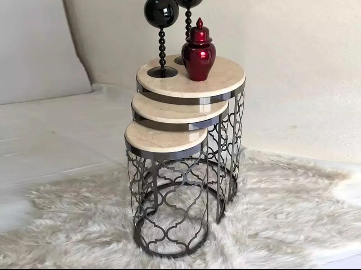 Современный кофейный столик из 3 предметов нержавеющей стали с оттоманным