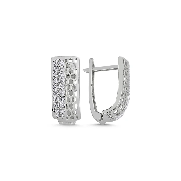 

Silver 925 Sterling Honeycomb Pattern Zircon Cubic Zirconia J Earrings