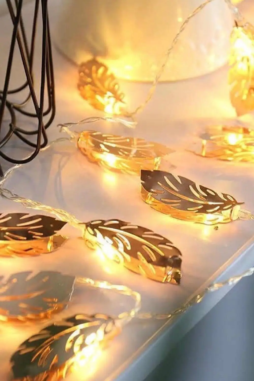 

Gold Leaf Metal Light Chain Party Wedding Home Decor Christmas Special Occasions Dining Table Lounge Lounge Indoor