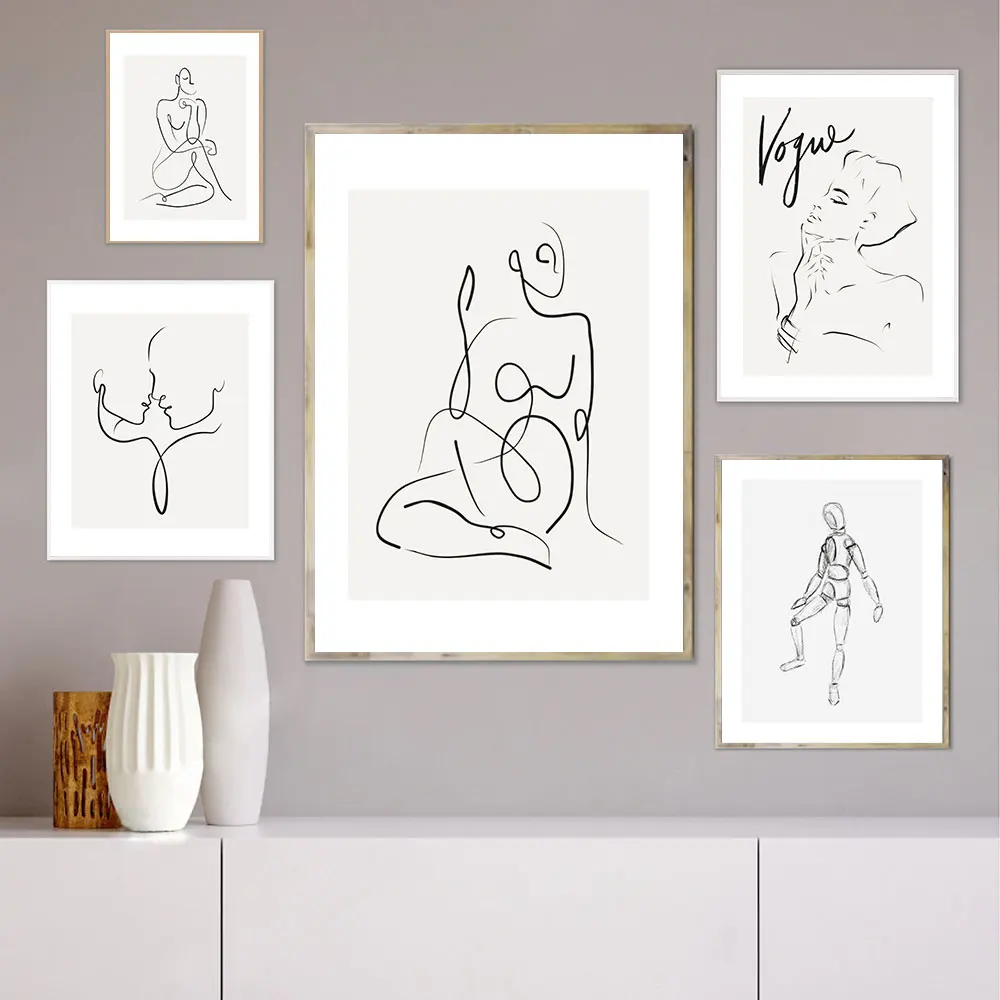 

Abstract Black and White Picture Nordic Canvas Painting Wall Art Line Drawing Figure Posters Print for Living Room Home Decor