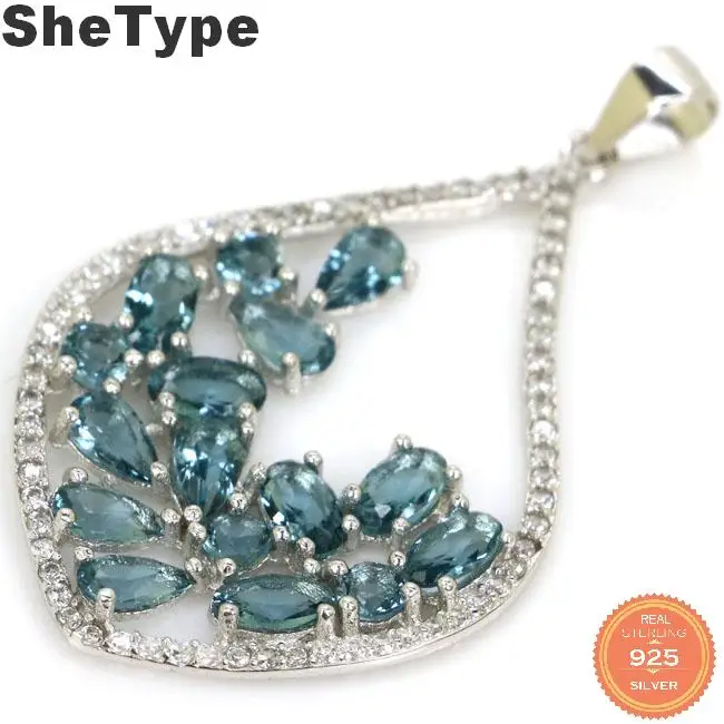 Кулон SheType женский из серебра 2 7 пробы с голубым лондонским топазом 40 х24 мм 925 г |