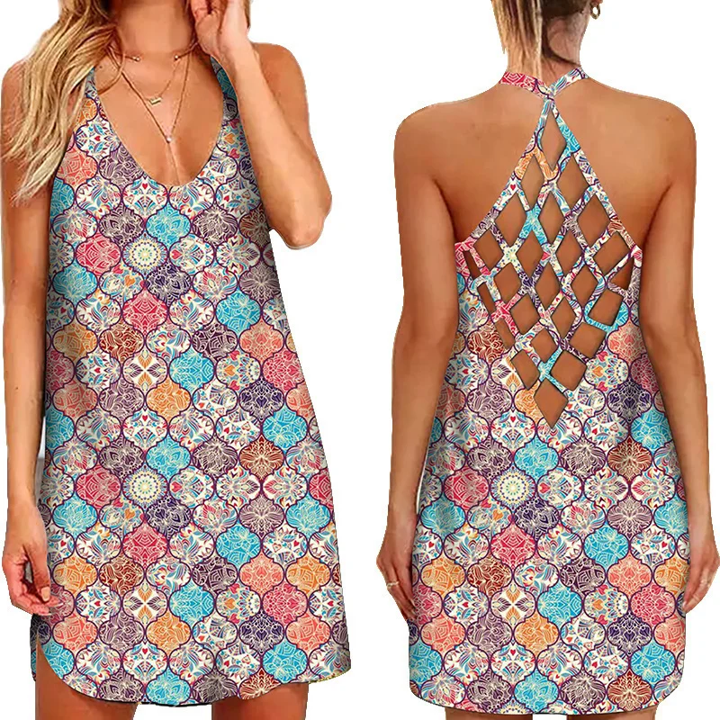 Платье женское на бретельках с принтом повседневный пикантный модный вечерний