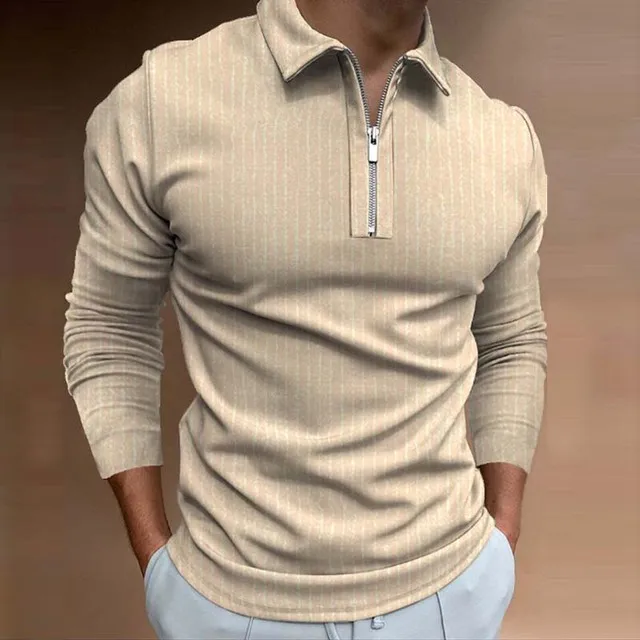 

2022 Men's Long Sleeve Zipper Shirt Solid Color Lapel Casual Street Fashion Top