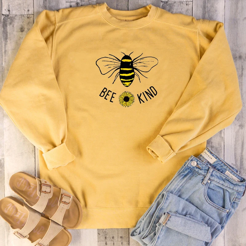 

Bee kind sunflowers pure cotton casual hipster sweatshirt young hipster vintage graphic grunge tumblr pullovers gift cute tops