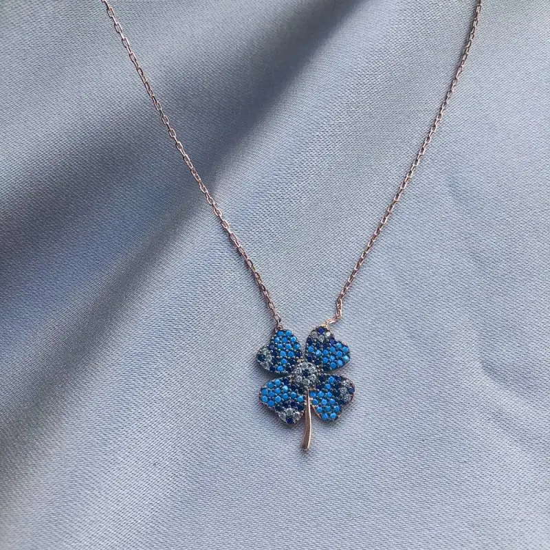 

Blue Clover 925 Sterling Silver Necklace Women Girls Gift Jewelry Accessories Fashion Handmade Elegant Chain