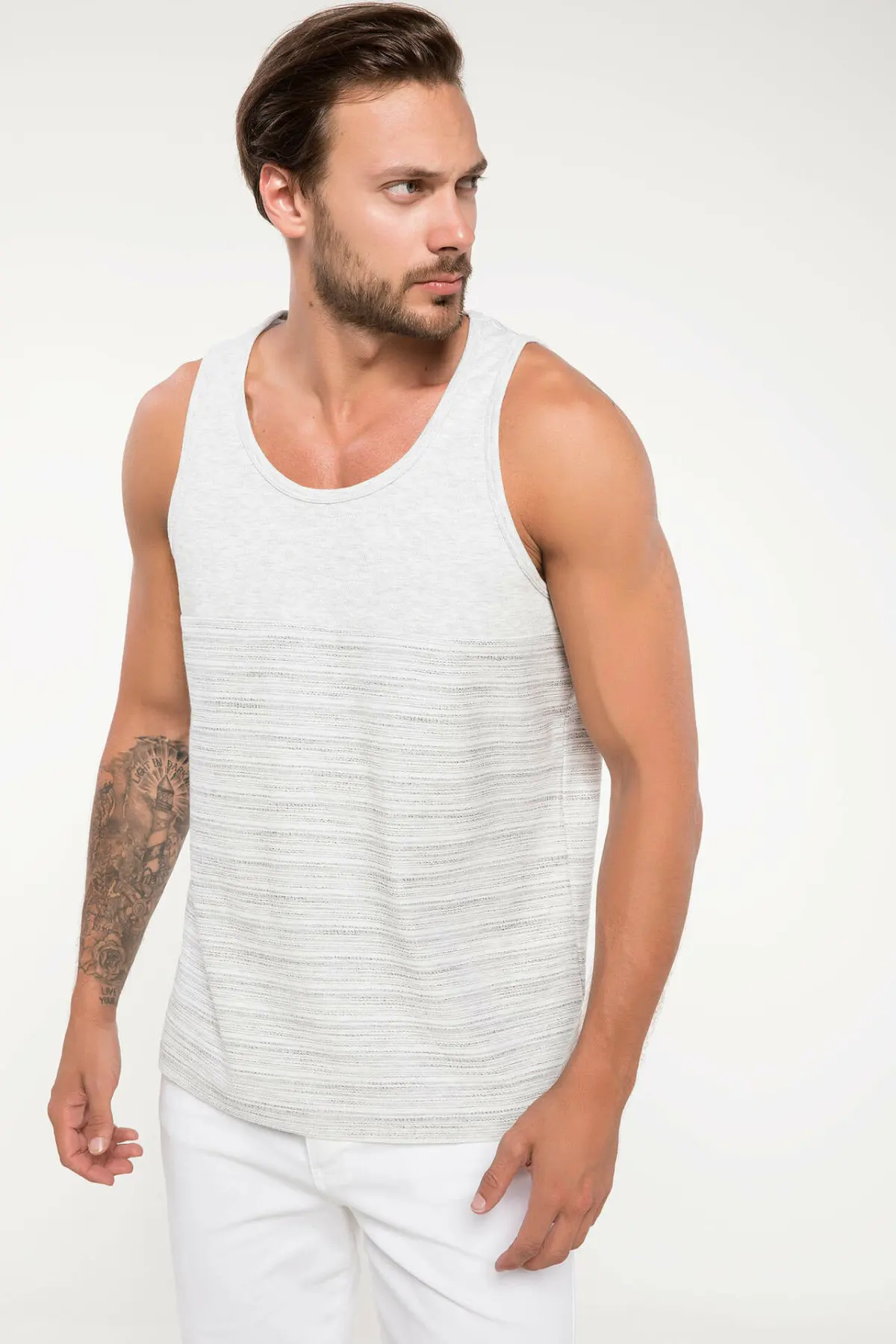 DeFacto мужские летние повседневные белые топы на бретелях трикотажные хлопковые