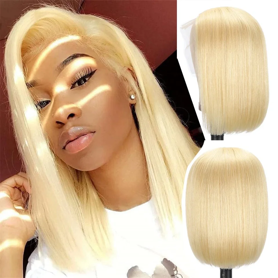 613 Blonde Bob Wig 13X4 Short Lace Front Human Hair Wigs For Women 180% Density Brazilian Remy Straight 613 Bob Human Hair Wigs