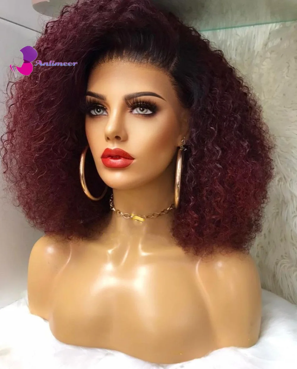 

Alimeer Virgin Brazilian Human Hair 180% Density 1BT 99JKinky Curly 13X4 Lace Front Wigs Left Side Part for Black Women