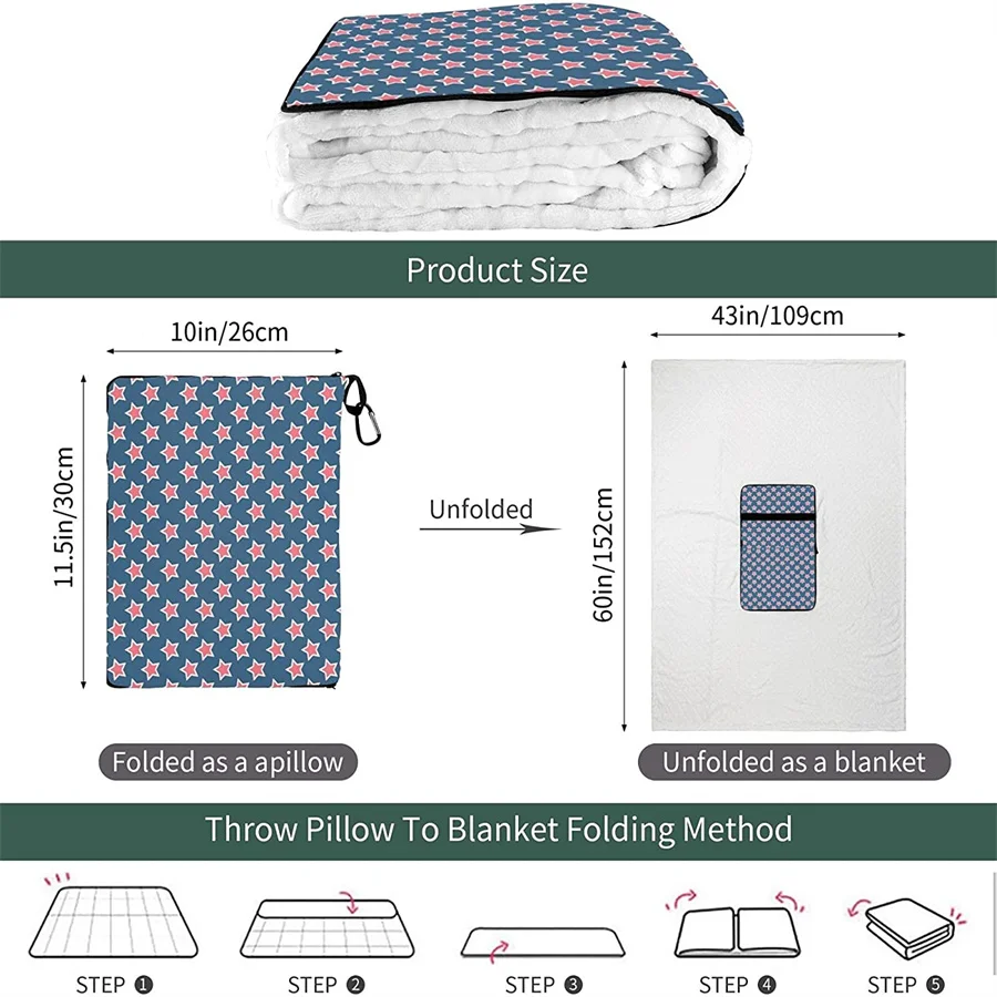 melhor Vermelho Estrelas Viagem Travesseiro Cobertor Dois-em-um Mochila Cinta E Compacto Avião Saco Cintura Suporte 60x43 Polegadas