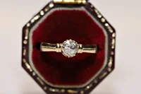 Antique Original Victorian 14k Gold Natural Rose Cut Diamond Decorated Solitaire Style Ring