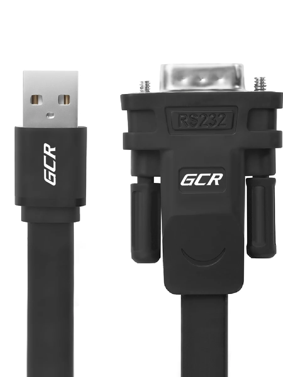 GCR Конвертер-переходник плоский USB 2.0 AM / DB9 RS-232 PRO чипсет для компьютеров принтеров