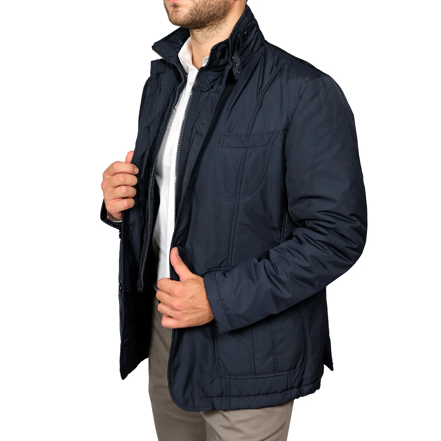 Мужская зимняя стеганая куртка синий элегантный строгий Элегантный Приталенный