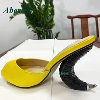 2022 new arrival high heel peep toe horn tip slippers strange style silk forging special summer women shoes luxury sandals sexy