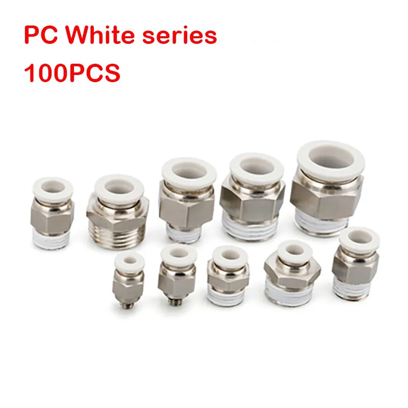 

100PCS PC4-01/PC4-02/PC6-02/PC8-01_White High Quality Pipe Connector Quick Male Straight One-Touch Fittings Pneumatic Fitting
