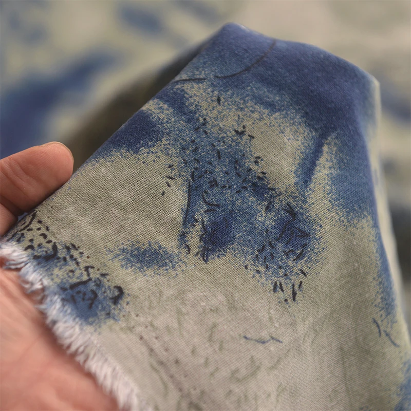 

Water Blue Fishtail Seaweed Cotton Linen Fabric Long Skirt Clothing Curtain Fabric Handmade DIY Sewing