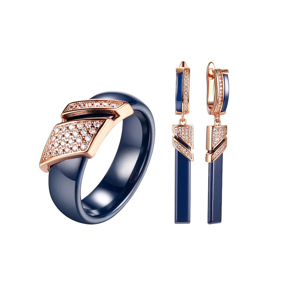 HUADIE женский набор бижутерии из керамики с цирконом.Новые серьги и кольцо в