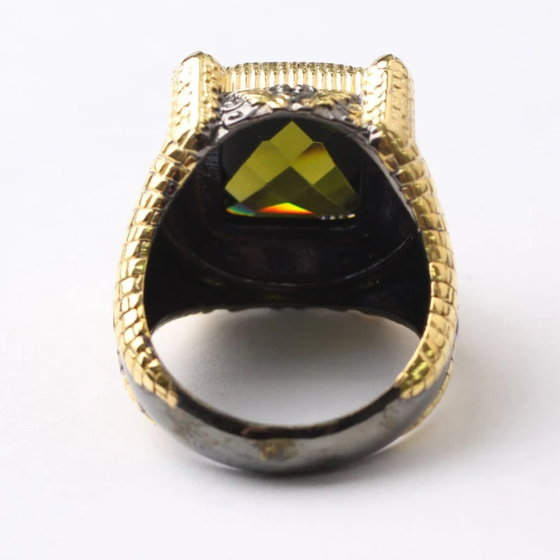

Handmade Mens Silver Green Zircon Ring, Art Design Ring 18K Gold Plated Man 925 Silver Zircon Ring
