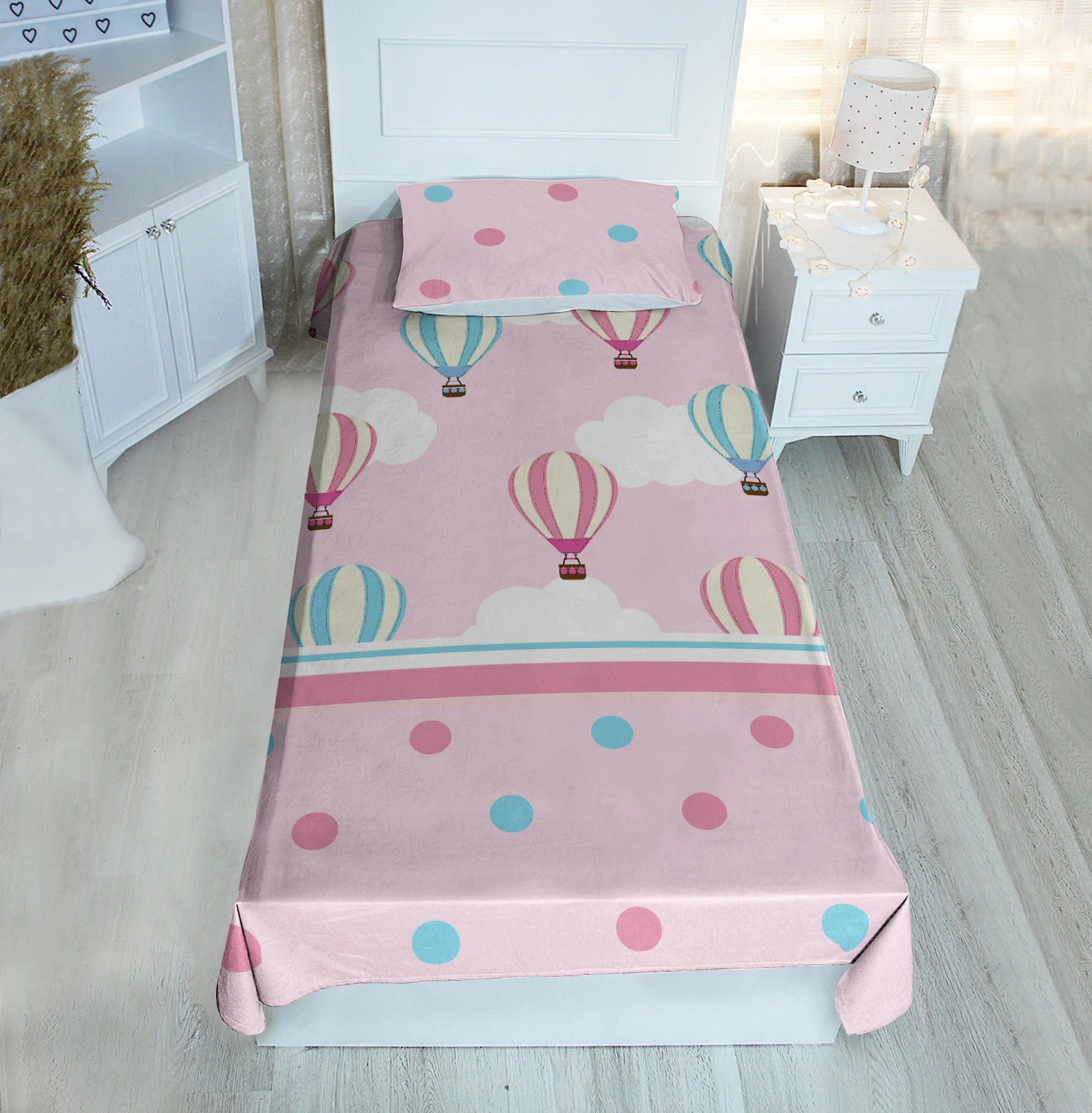 

Pink single bed cover pink blue balloon cloud star patterned velvet fabric Free Shipping quality product kids room decoration