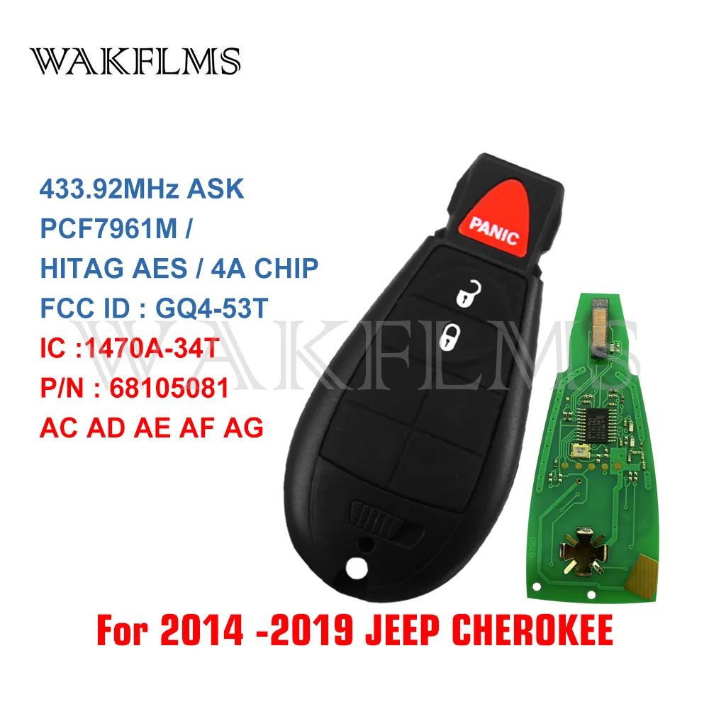 GQ4 53T 433 МГц 7961 м 4A чип Fobik дистанционного ключа для Jeep Cherokee 2014 2015 2016 2017 2018 2019 P/N 68105081 AC