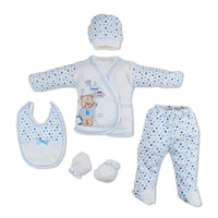 100 cotton newborn 5 pcs baby kids toddler clothing sets bear designed baby body hat baby bip pants gloves blue