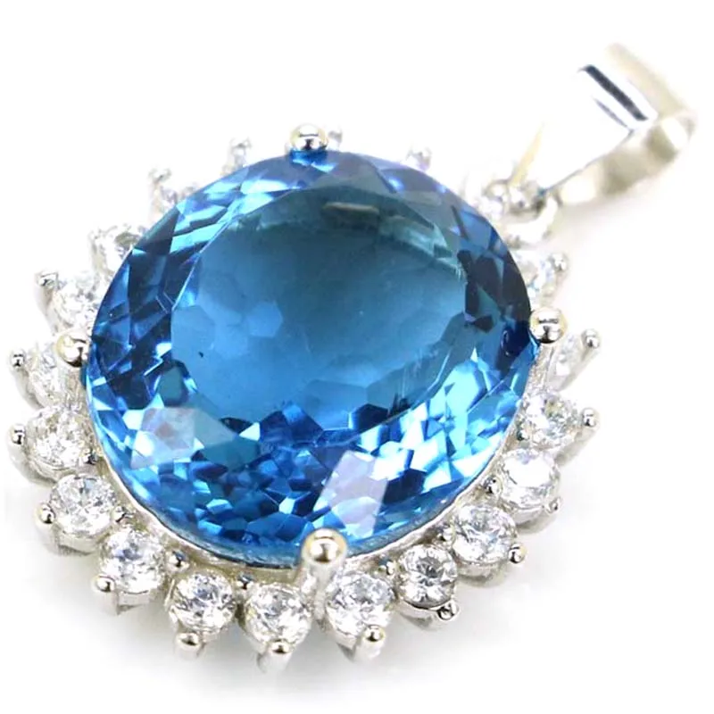 24x17mm Jazaz 4.0g Elegant Created Violet Tanzanite London Blue Topaz Real Ruby CZ 925 Solid Sterling Silver Pendant | Украшения и