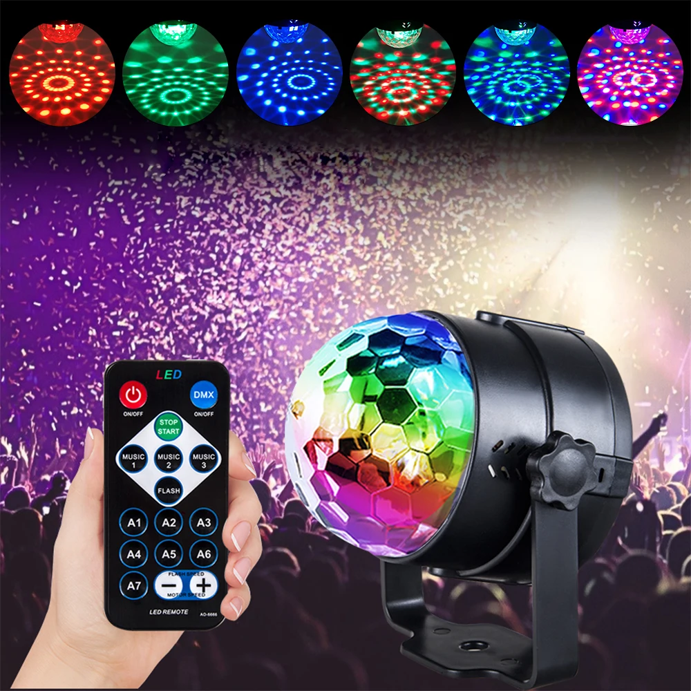 

Светодиодный мини-диско-светильник с USB, сценический лазерный прожектор RGB для клуба, дома, Вращающийся Диско-Шар, освесветильник со звуком д...