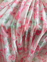 4 way stretch power mesh fabric pink rose floral on off white