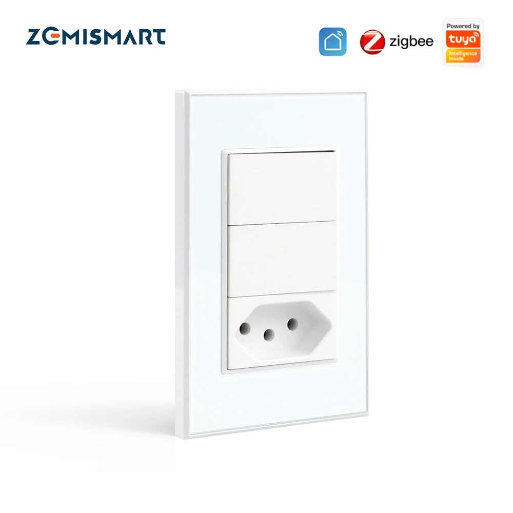 Zemismart Tuya Zigbee Смарт Бразилия розетка с двумя светильник переключатель бразильский