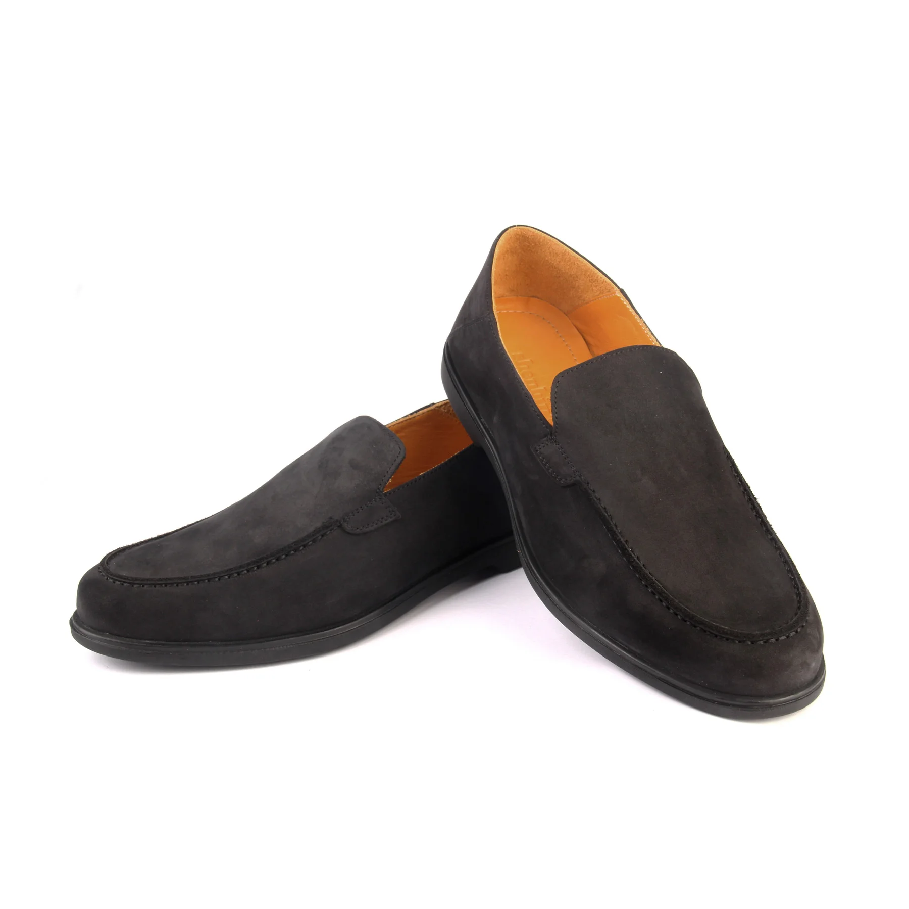 

Handmade Slip On Black Nubuk Loafers with Soft Rubber Sole, Full Leather Insole, Genuine Calfskin Leather, Men's Comfort Shoes