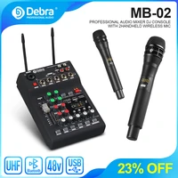 debra mb 02 uhf wireless microphone system dj console mixer with bluetooth 48v phantom power for studio recording live karaoke