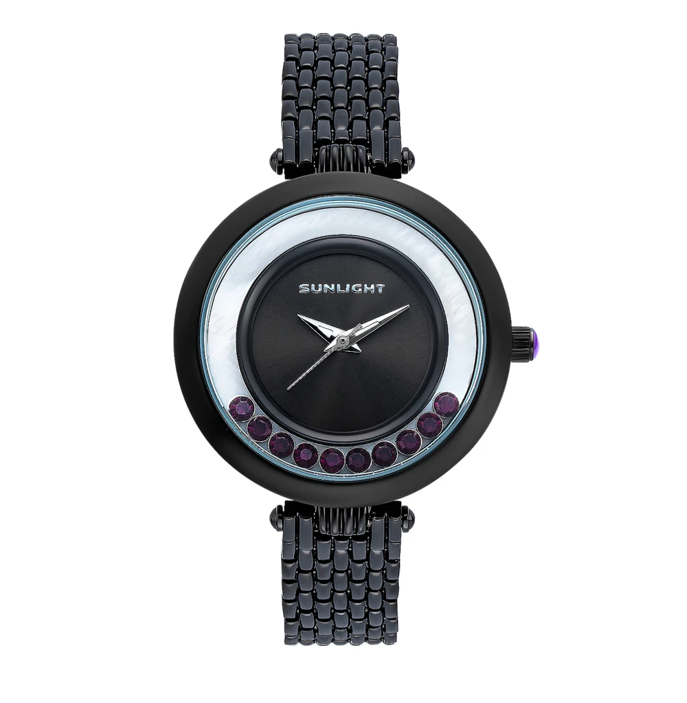 Женские часы с танцующими кристаллами на металлическом браслете SUNLIGHT|Женские