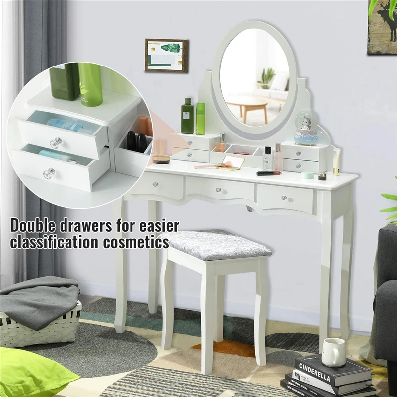 Набор туалетного столика с 7 ящиками и 1 подвижным ящиком для хранения деревянный