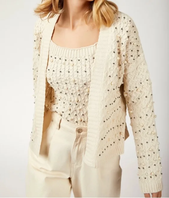 Перламутровый трикотажный комплект спортивный кардиган модный весна лето осень