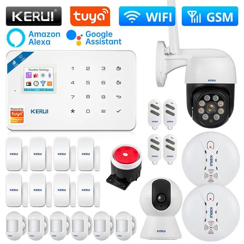 

KERUI W181 Alarm System for Home WIFI GSM Alarm Wireless Support Alexa Tuya Smart Motion Sensor Siren Door Sensor IP Camera